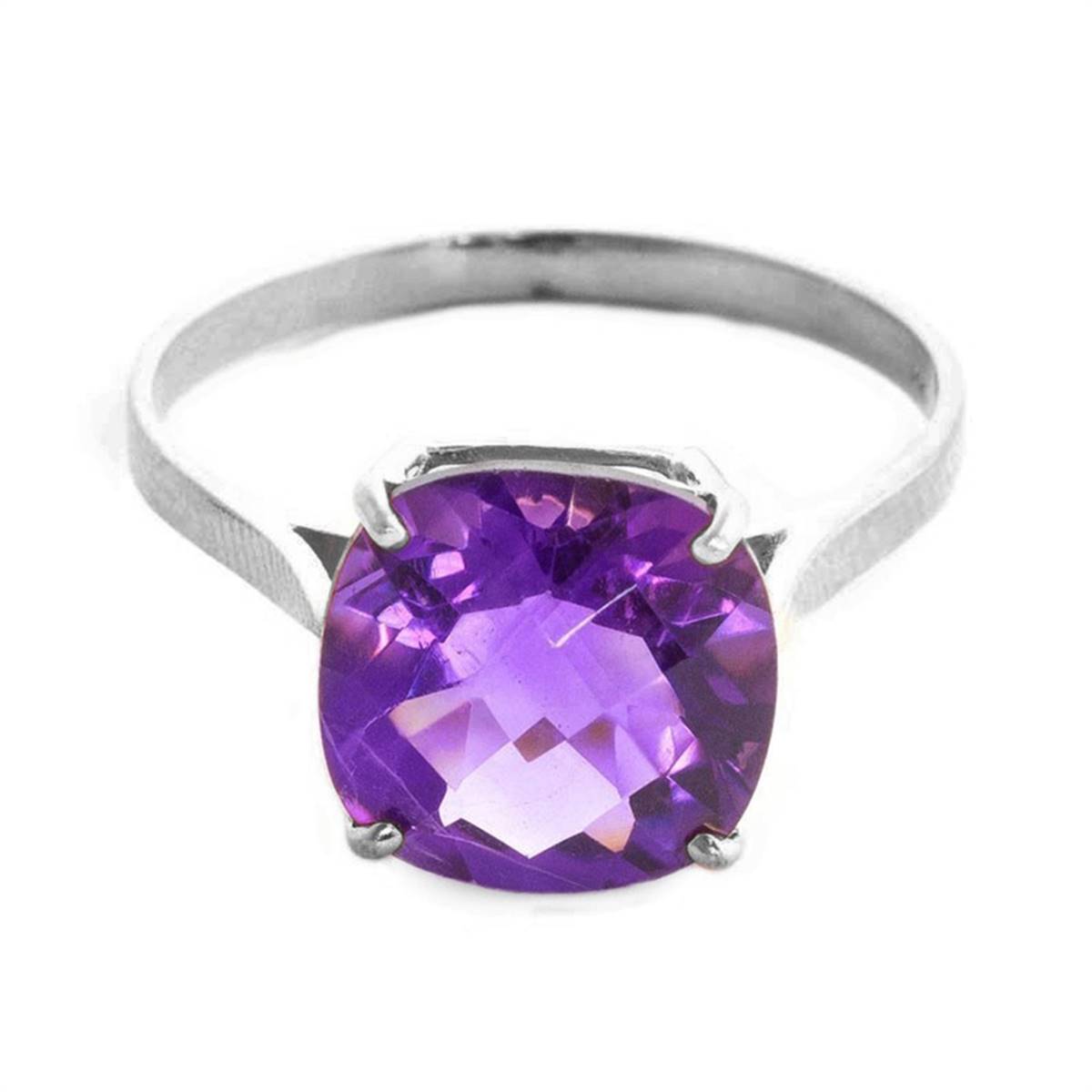 3.6 Carat 14K Solid White Gold Ring Natural Checkerboard Cut Purple Amethyst