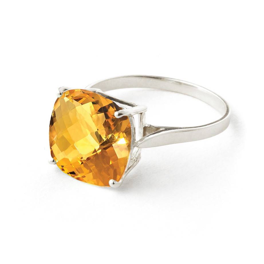 3.6 Carat 14K Solid White Gold Ring Natural Checkerboard Cut Citrine