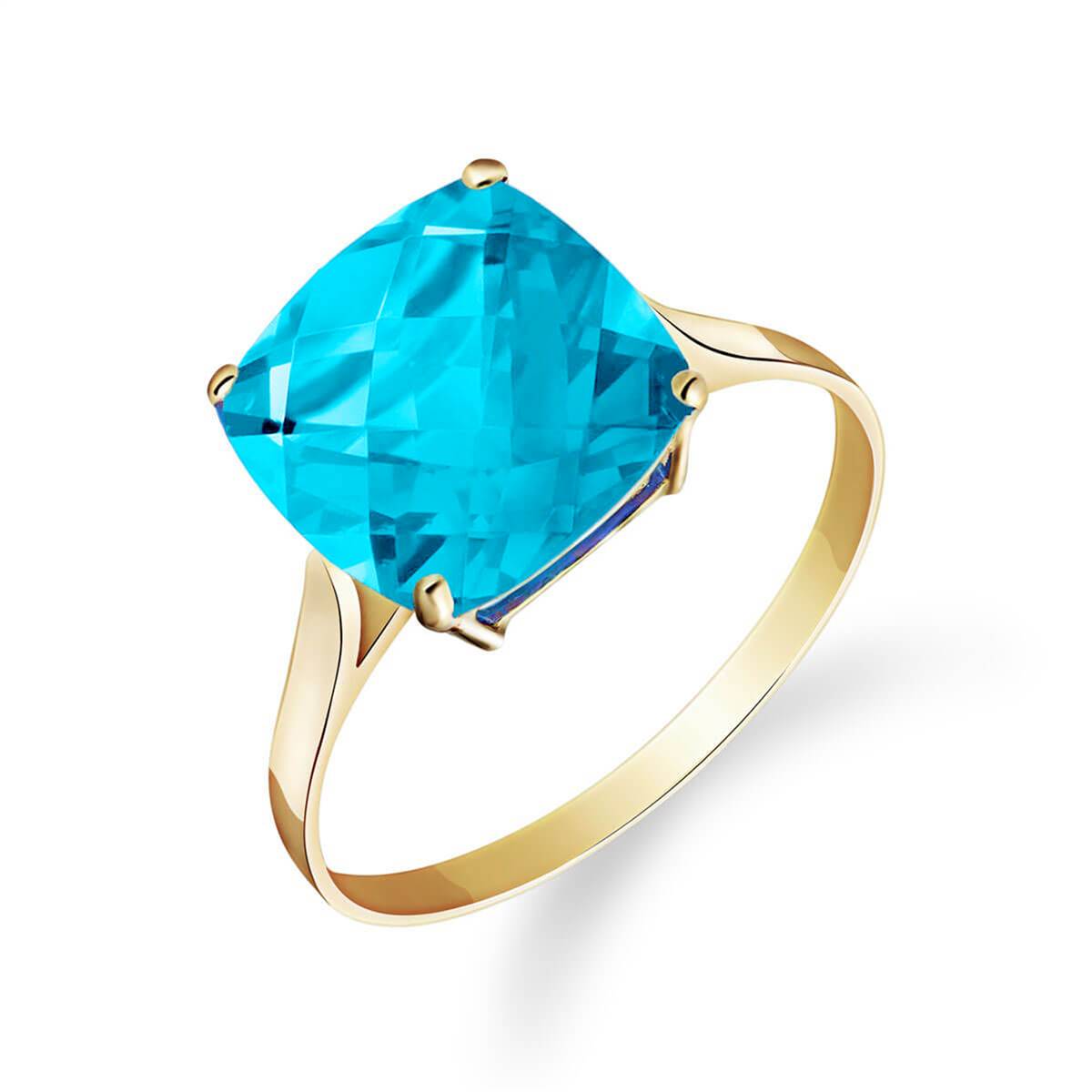 3.6 Carat 14K Solid Yellow Gold Ring Natural Checkerboard Cut Blue Topaz