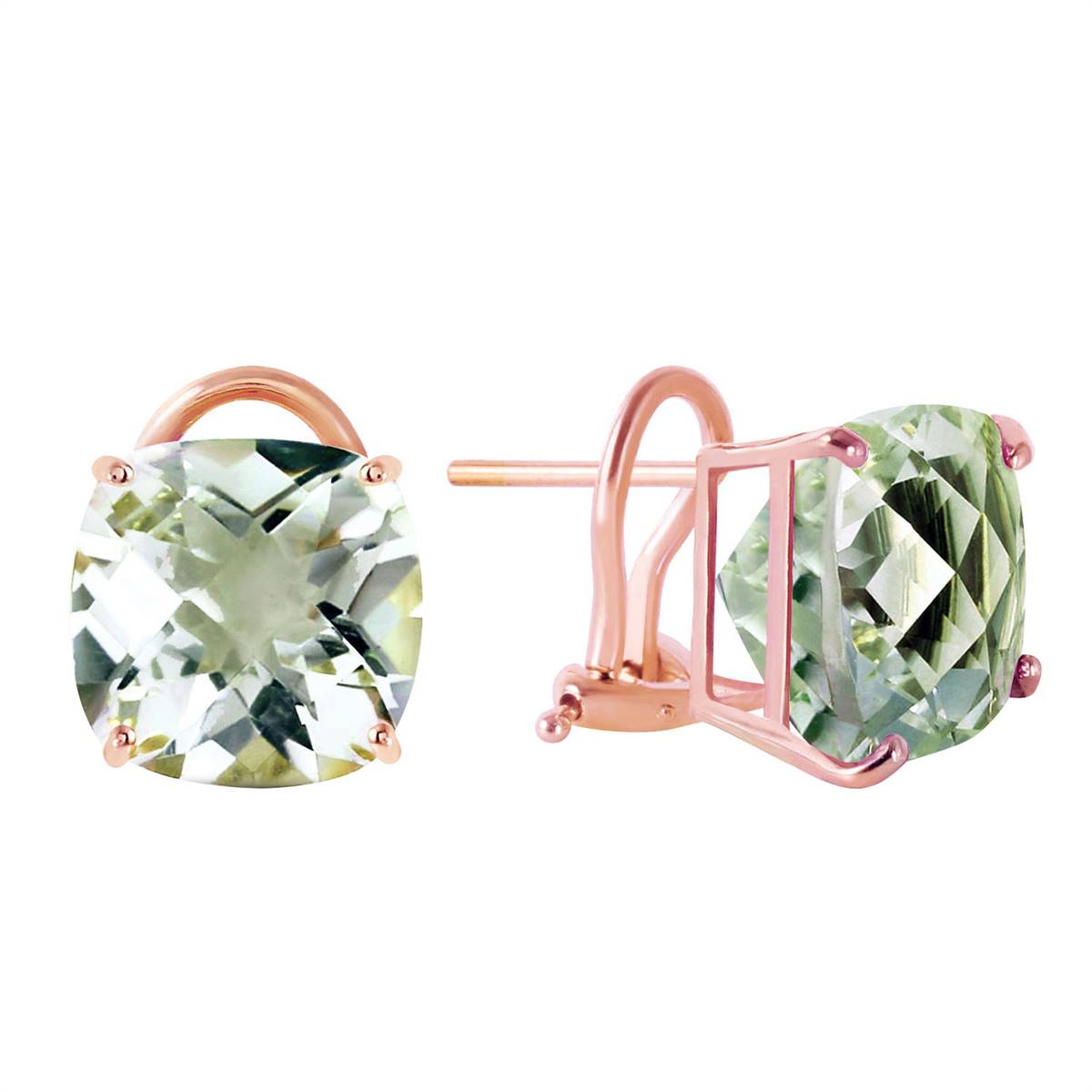 7.2 Carat 14K Solid Rose Gold French Clips Earrings Green Amethyst