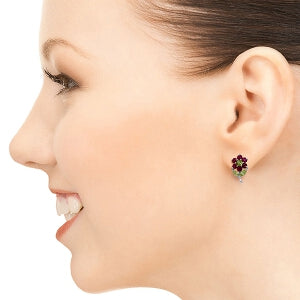 2.12 Carat 14K Solid White Gold Flowers Stud Earrings Ruby Peridot
