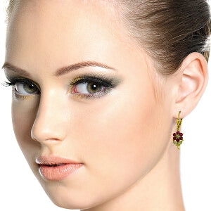 2.12 Carat 14K Solid Yellow Gold Flowers Earrings Ruby Peridot