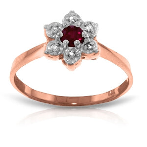 14K Solid Rose Gold Ring Natural Diamond & Ruby Certified