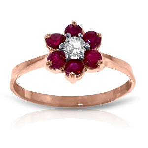 14K Solid Rose Gold Ring Natural Diamond & Ruby
