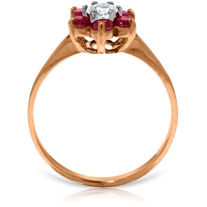 14K Solid Rose Gold Ring Natural Diamond & Ruby