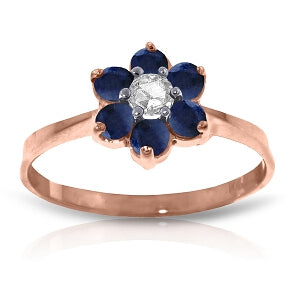 14K Solid Rose Gold Ring Natural Diamond & Sapphire Certified