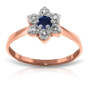 14K Solid Rose Gold Ring w/ Natural Diamonds & Sapphire