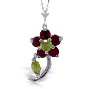0.87 Carat 14K Solid White Gold Take Part Ruby Peridot Necklace