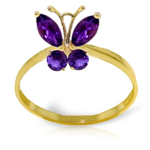 0.6 Carat 14K Solid Yellow Gold Butterfly Ring Natural Purple Amethyst