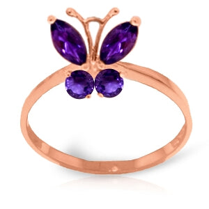 0.6 Carat 14K Solid Rose Gold Butterfly Ring Natural Purple Amethyst