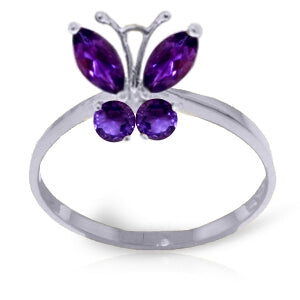 0.6 Carat 14K Solid White Gold Butterfly Ring Natural Purple Amethyst
