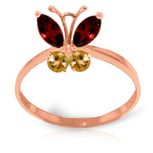 0.6 Carat 14K Solid Rose Gold Butterfly Ring Garnet Citrine