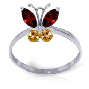 0.6 Carat 14K Solid White Gold Butterfly Ring Garnet Citrine