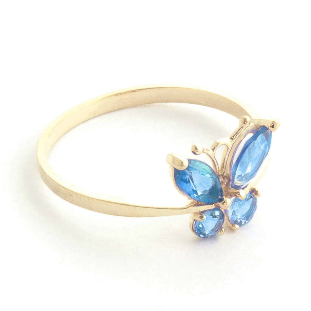0.6 Carat 14K Solid Yellow Gold Butterfly Ring Natural Blue Topaz