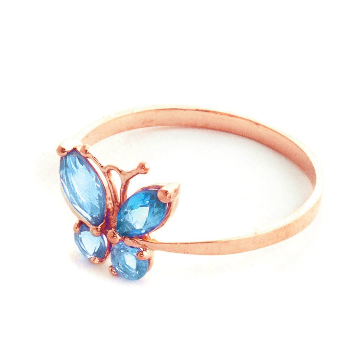 0.6 Carat 14K Solid Rose Gold Butterfly Ring Natural Blue Topaz
