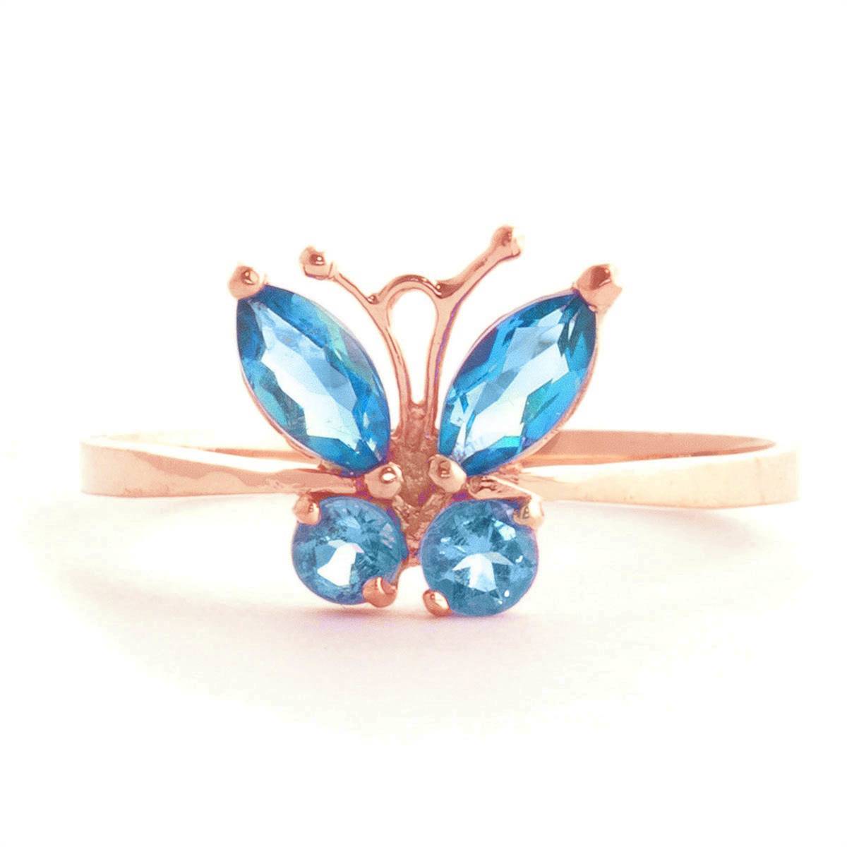 0.6 Carat 14K Solid Rose Gold Butterfly Ring Natural Blue Topaz