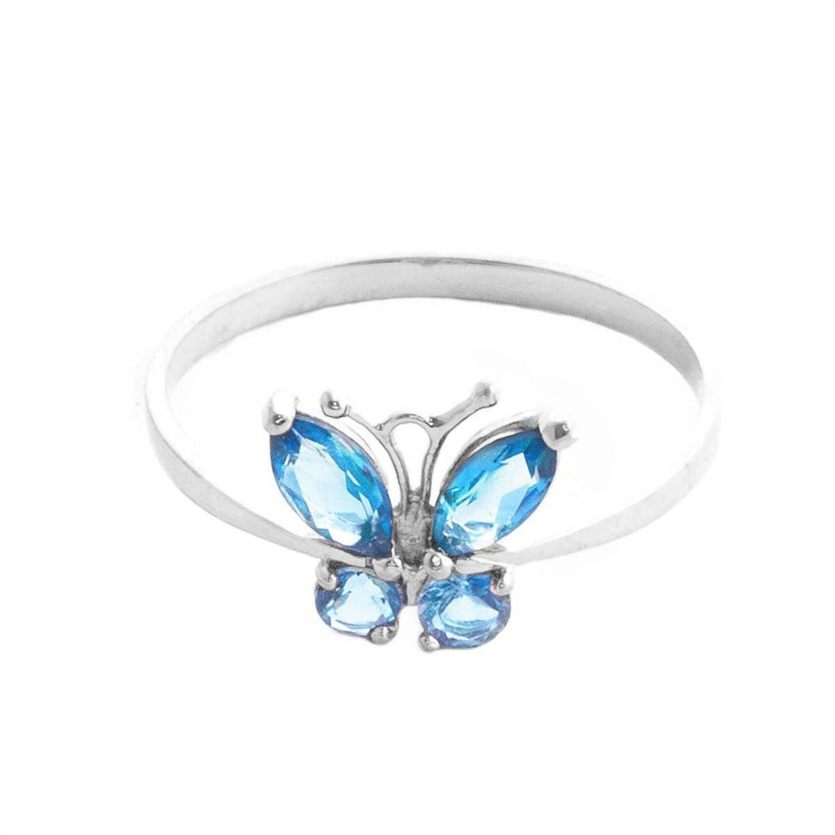 0.6 Carat 14K Solid White Gold Butterfly Ring Natural Blue Topaz