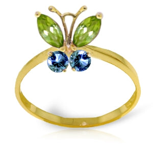 0.6 Carat 14K Solid Yellow Gold Butterfly Ring Peridot Blue Topaz