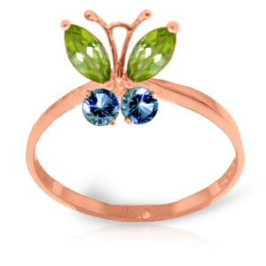 0.6 Carat 14K Solid Rose Gold Butterfly Ring Peridot Blue Topaz