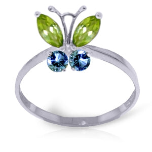 0.6 Carat 14K Solid White Gold Butterfly Ring Peridot Blue Topaz