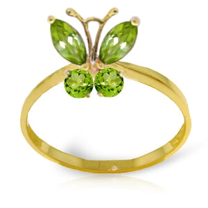 0.6 Carat 14K Solid Yellow Gold Butterfly Ring Natural Peridot