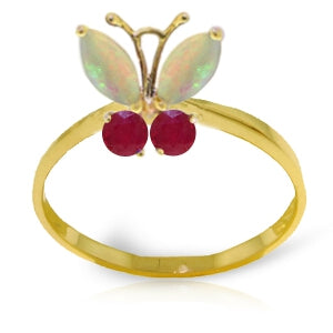 0.7 Carat 14K Solid Yellow Gold Butterfly Ring Opal Ruby