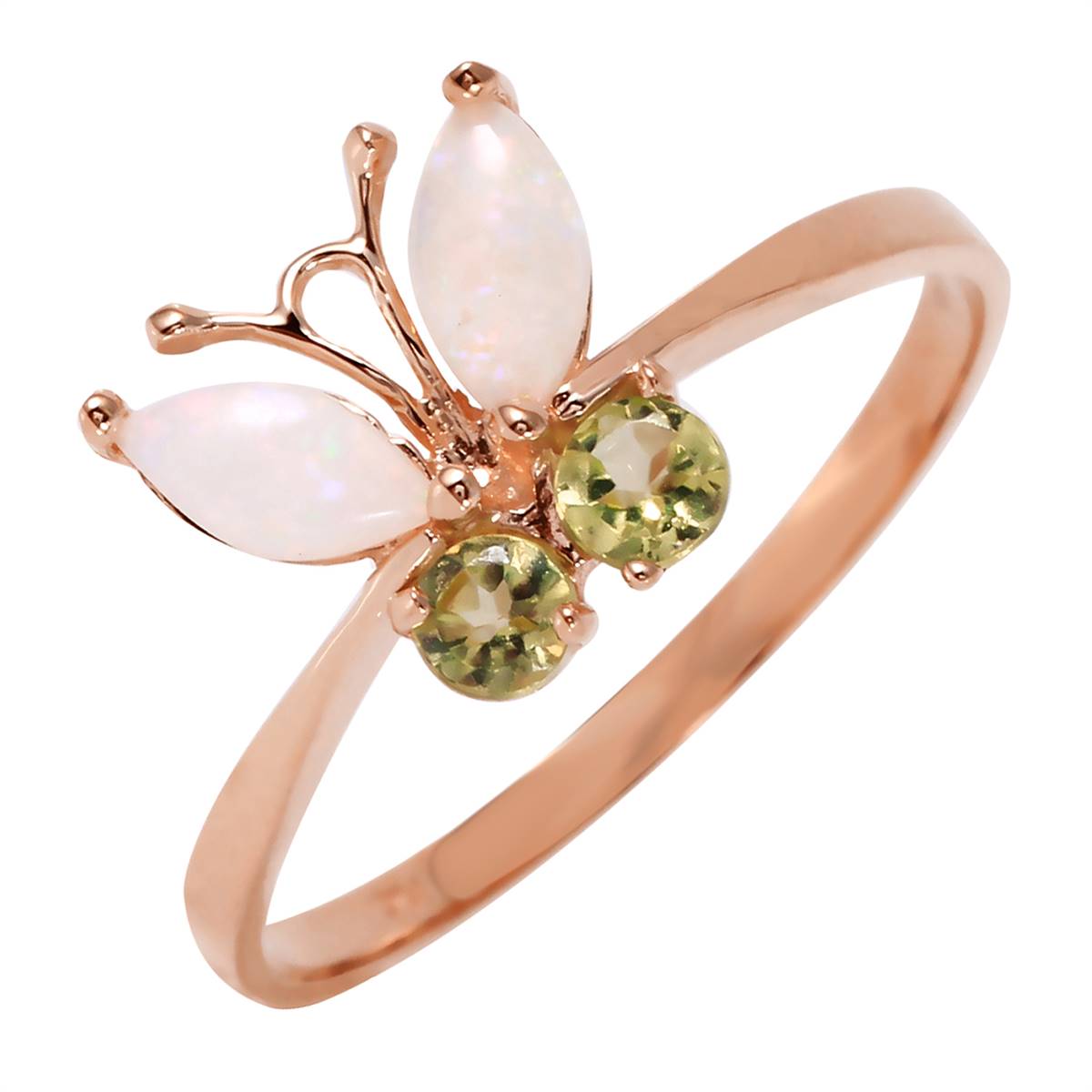0.7 Carat 14K Solid Rose Gold Butterfly Ring Opal Peridot