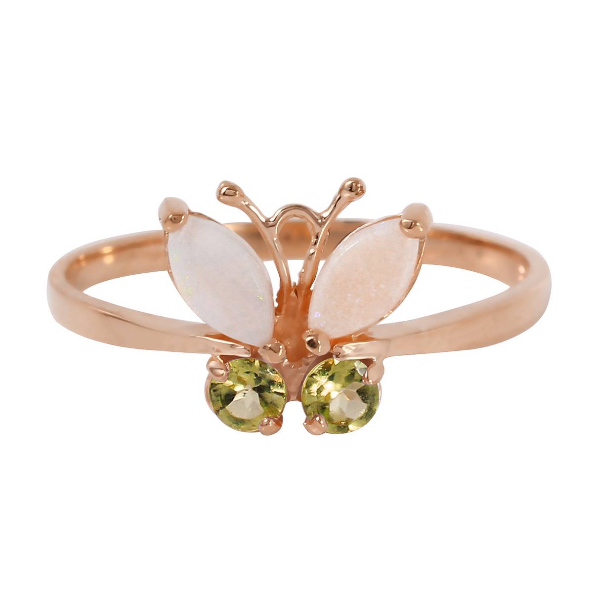 0.7 Carat 14K Solid Rose Gold Butterfly Ring Opal Peridot