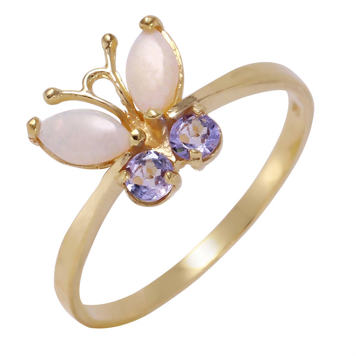 0.7 Carat 14K Solid Yellow Gold Butterfly Ring Opal Tanzanite
