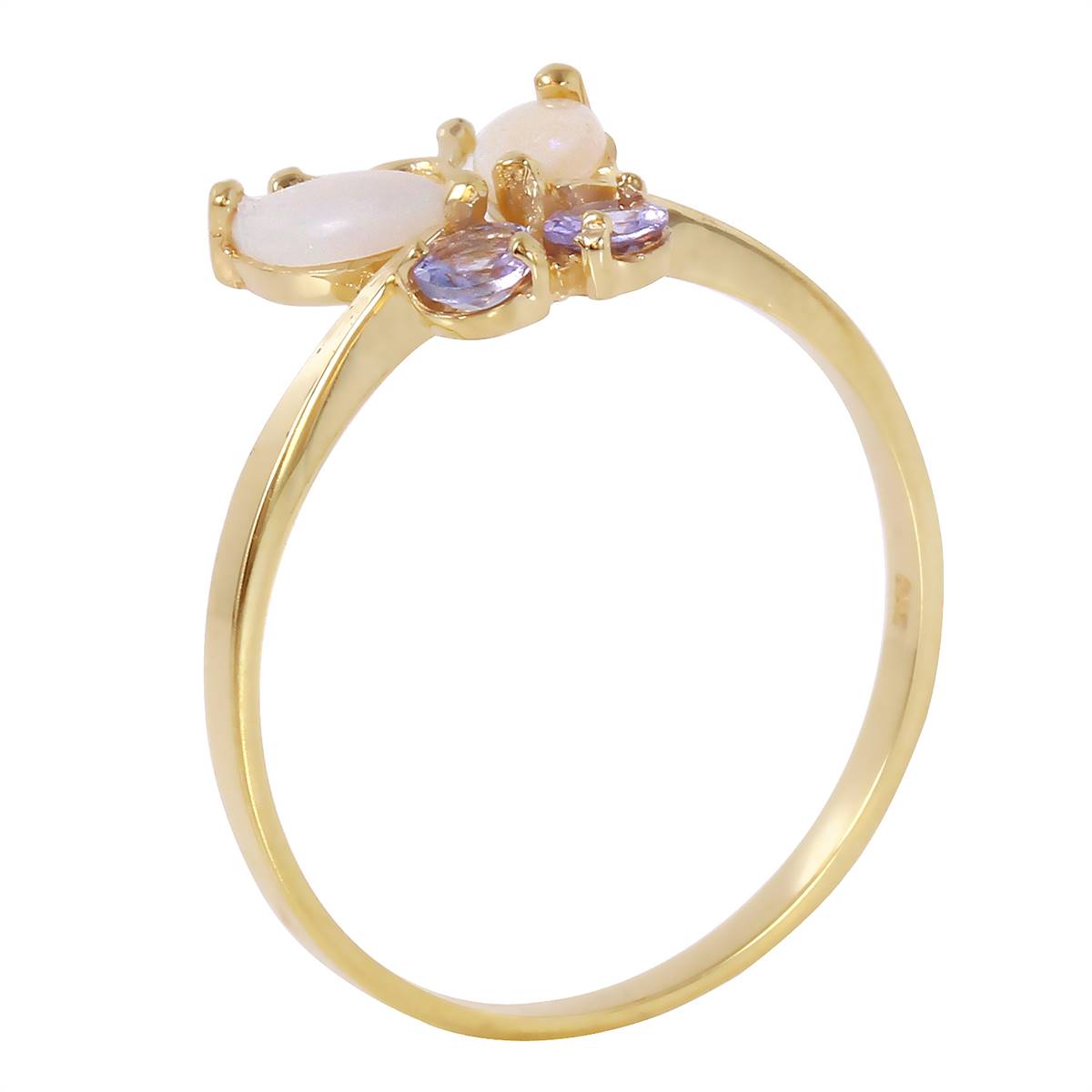 0.7 Carat 14K Solid Yellow Gold Butterfly Ring Opal Tanzanite
