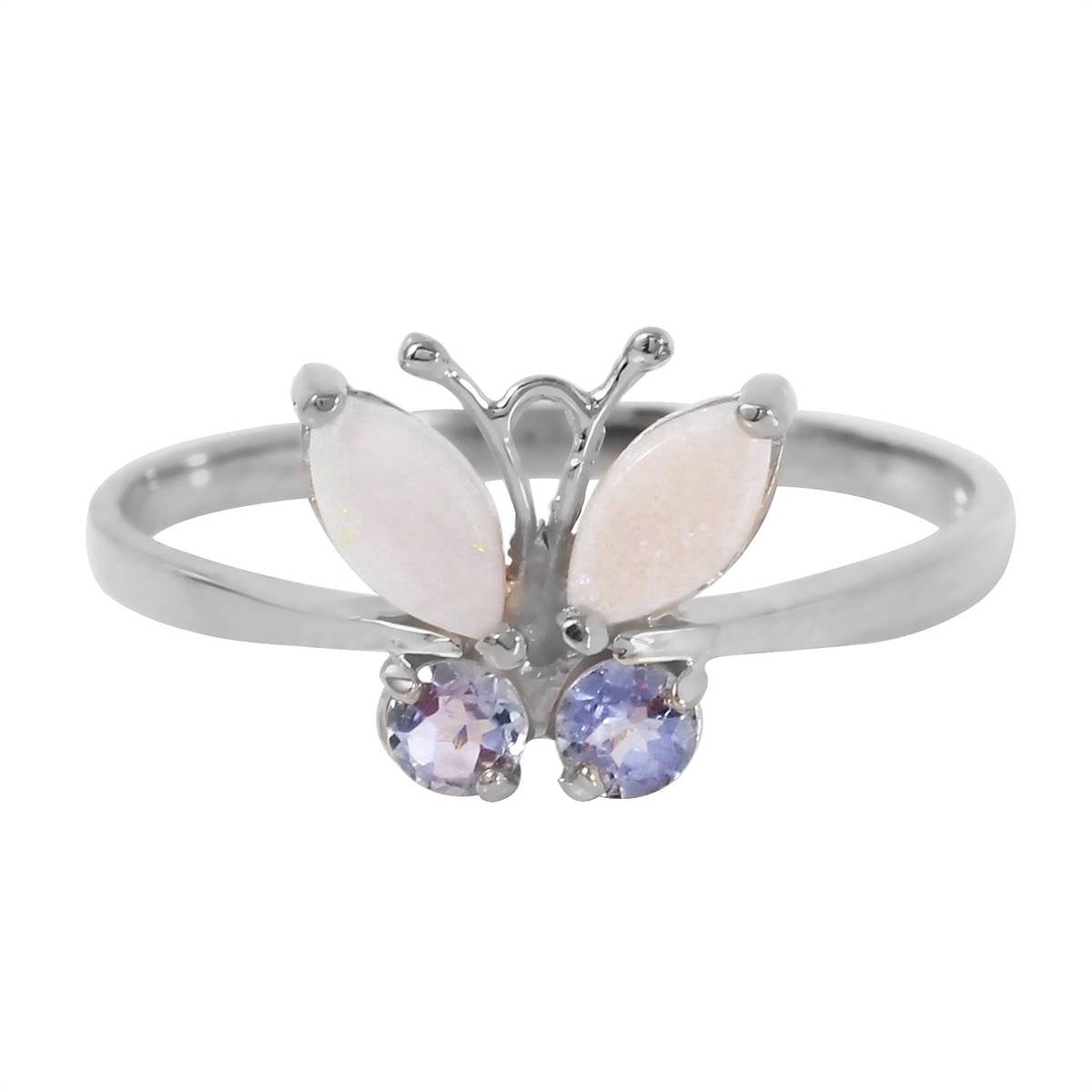 0.7 Carat 14K Solid White Gold Butterfly Ring Opal Tanzanite