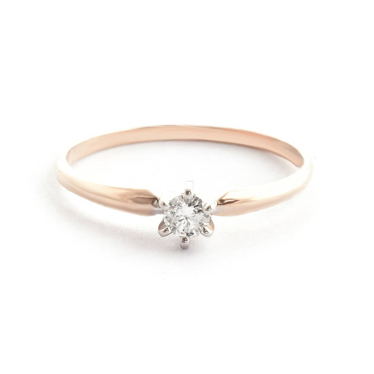 14K Solid Rose Gold Solitaire Ring w/ 0.15 Carat Natural Diamond