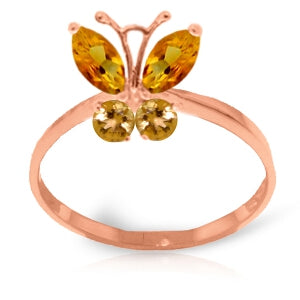 0.6 Carat 14K Solid Rose Gold Butterfly Ring Natural Citrine