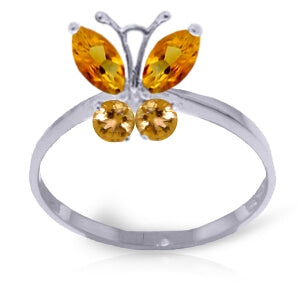 0.6 Carat 14K Solid White Gold Butterfly Ring Natural Citrine