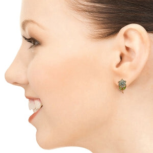 2.12 Carat 14K Solid Rose Gold Flowers Stud Earrings Aquamarine Peridot