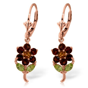 2.12 Carat 14K Solid Rose Gold Flowers Earrings Garnet, Citrine Peridot