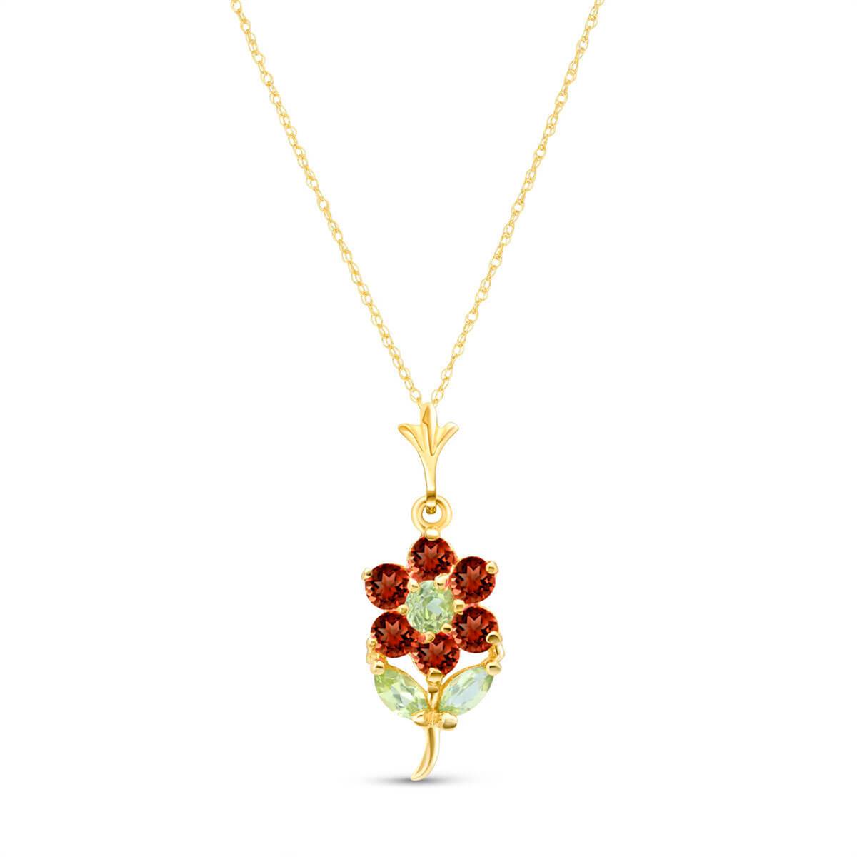 1.06 Carat 14K Solid Yellow Gold Flower Necklace Garnet, Citrine Peridot