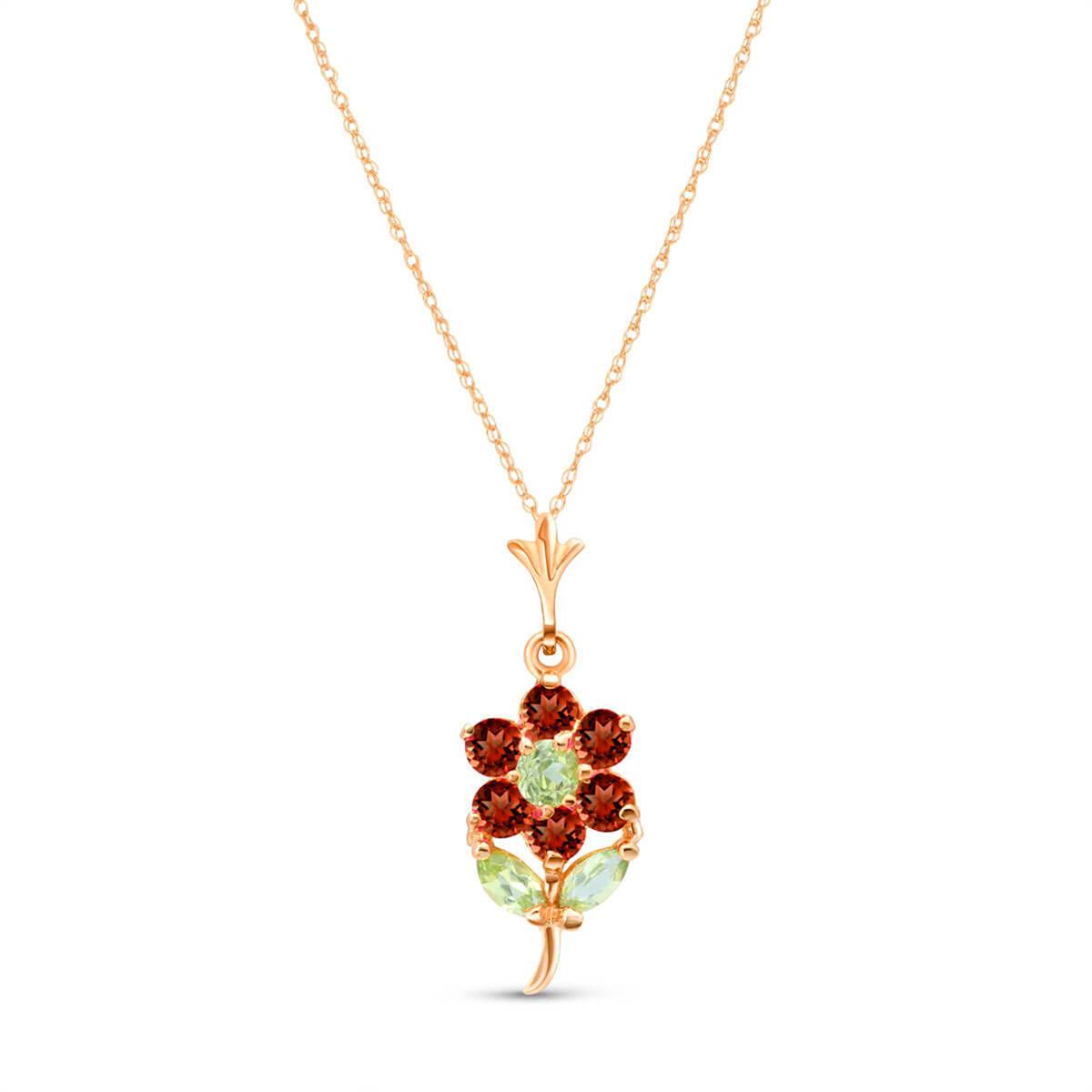 1.06 Carat 14K Solid Rose Gold Flower Necklace Garnet, Citrine Peridot