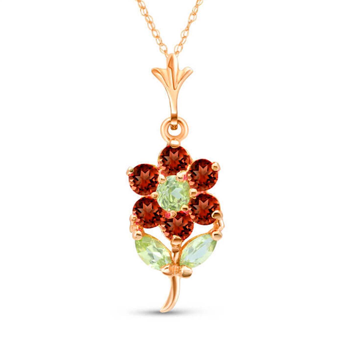 1.06 Carat 14K Solid Rose Gold Flower Necklace Garnet, Citrine Peridot