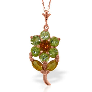 1.06 Carat 14K Solid Rose Gold Flower Necklace Peridot Citrine