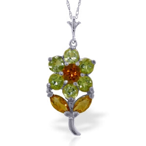 1.06 Carat 14K Solid White Gold Flower Necklace Peridot Citrine