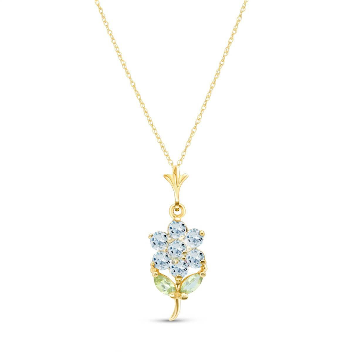 1.06 Carat 14K Solid Yellow Gold Flower Necklace Aquamarine Peridot