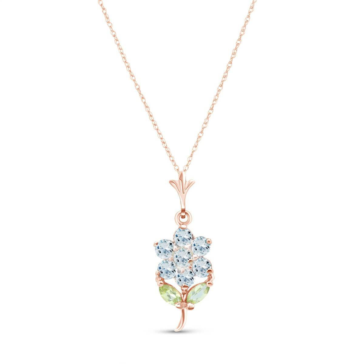 1.06 Carat 14K Solid Rose Gold Flower Necklace Aquamarine Peridot