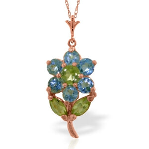 1.06 Carat 14K Solid Rose Gold Flower Necklace Blue Topaz Peridot