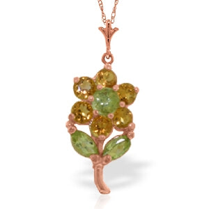 1.06 Carat 14K Solid Rose Gold Flower Necklace Citrine Peridot