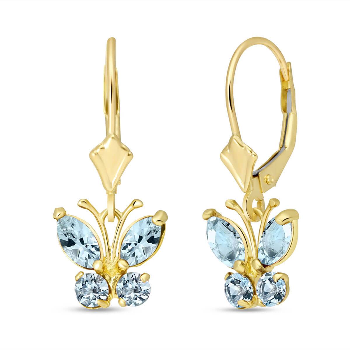 1.24 Carat 14K Solid Yellow Gold Butterfly Earrings Natural Aquamarine