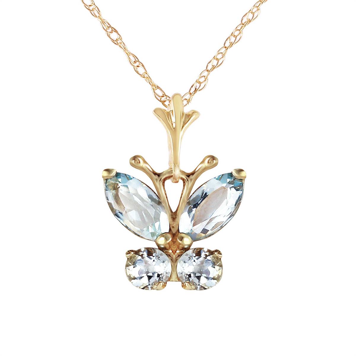 0.6 Carat 14K Solid Yellow Gold Butterfly Necklace Aquamarine