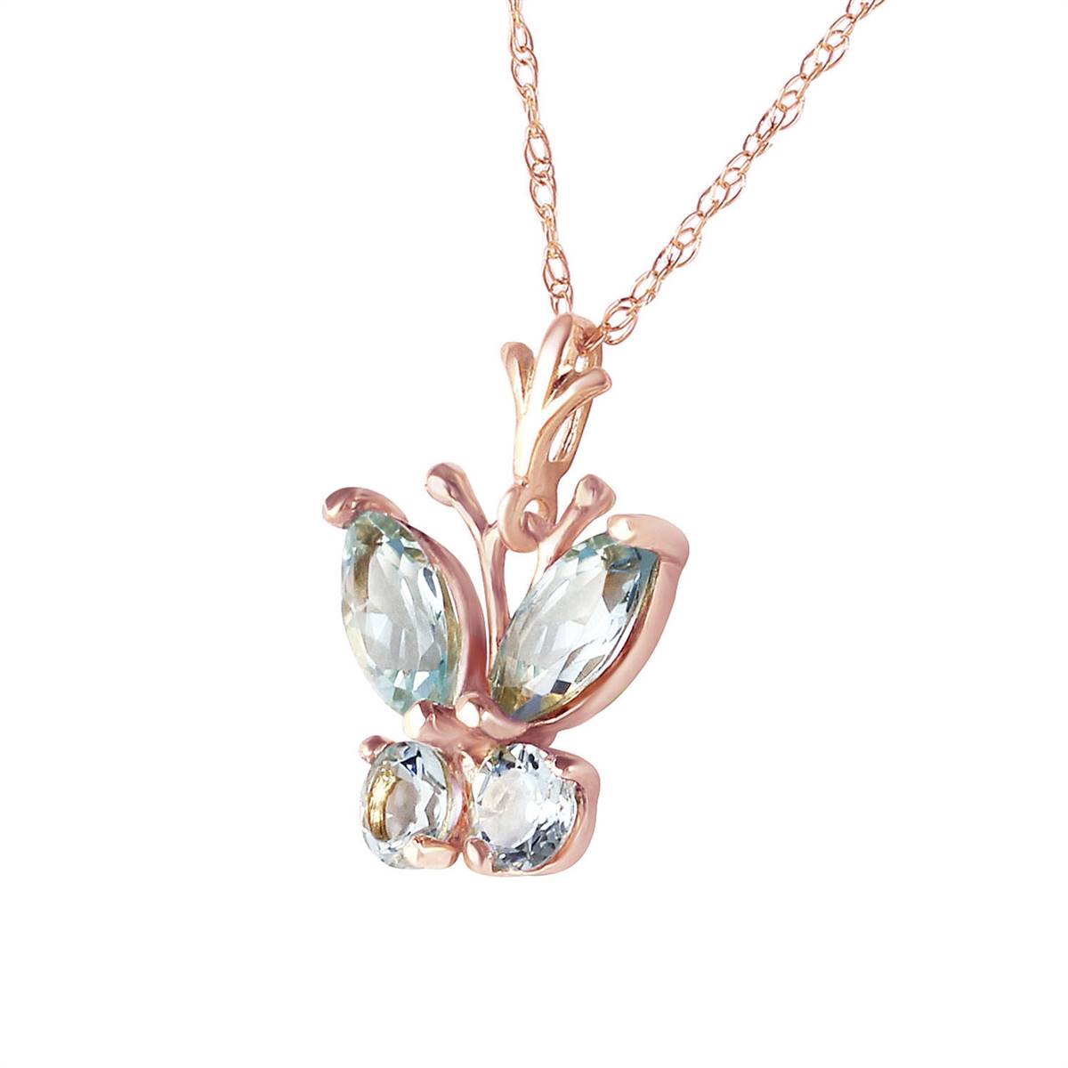 0.6 Carat 14K Solid Rose Gold Butterfly Necklace Aquamarine