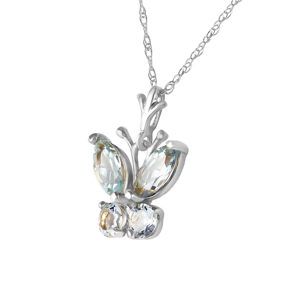 0.6 Carat 14K Solid White Gold Butterfly Necklace Aquamarine