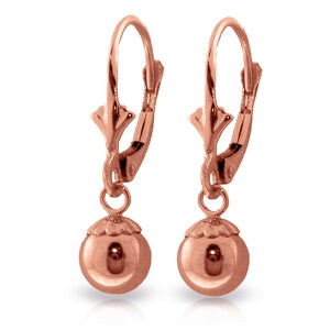 14K Solid Rose Gold Leverback Ball Drop Earrings